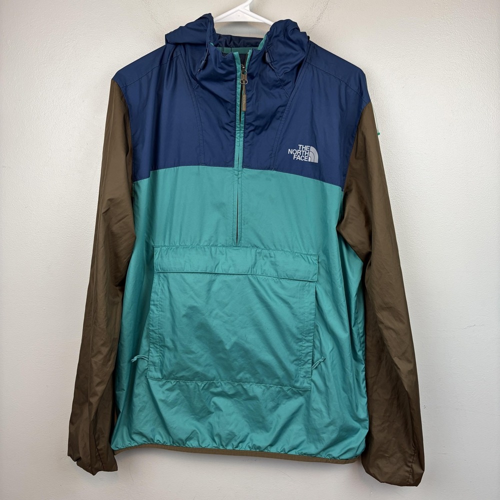 The North Face Windwall Jacket Mens Medium Blue Hooded Half Zip Windbreaker‎ - Picture 2 of 12
